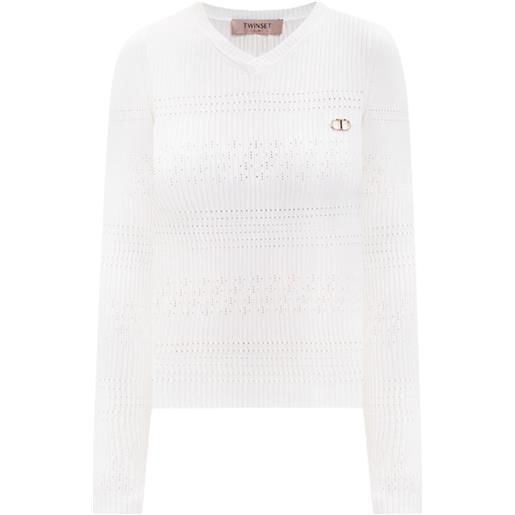 Twinset actitude  maglia in maglia a costine avorio con scollo a v