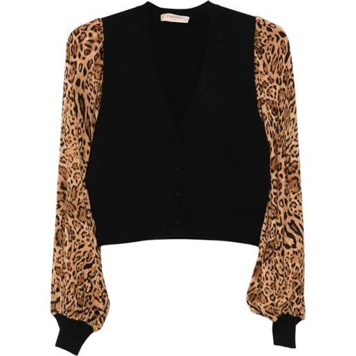 Twinset  cardigan nero con maniche animalier