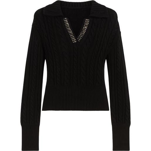 Twinset maglione a trecce con scollo a v e dettagli gioiello