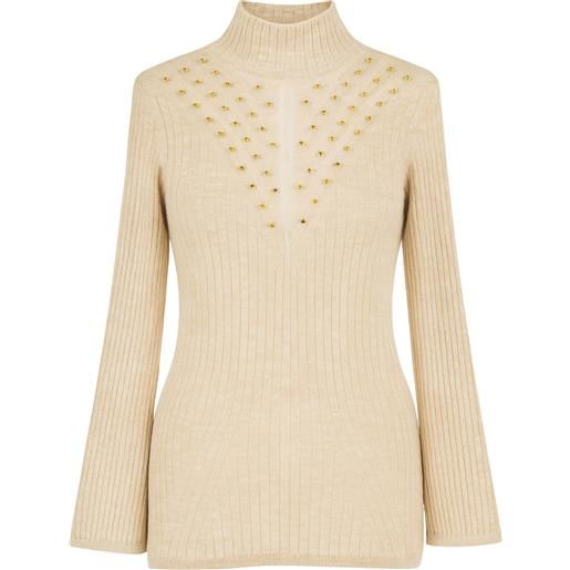 Twinset maglia dolcevita in maglia a coste con borchie