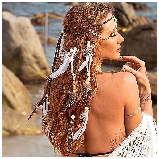 Generse fascia per capelli con piume, stile boho, con paillettes, hippie, indiana, per festival, feste, accessorio per capelli per donne e ragazze