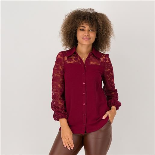 Nina Leonard camicia con tulle ricamato a maniche lunghe