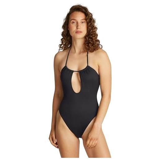 Calvin Klein donna costume da bagno plunge one piece in tessuto increspato, nero (pvh black), m