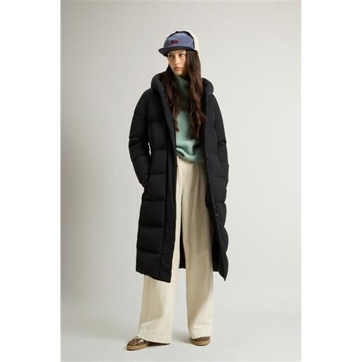 Woolrich donna piumino lungo cloud in nylon elasticizzato con finitura opaca nero taglia xxs