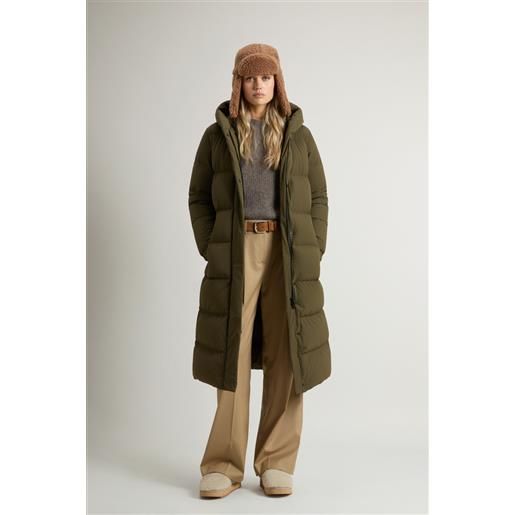 Woolrich donna piumino lungo cloud in nylon elasticizzato con finitura opaca verde taglia xxs