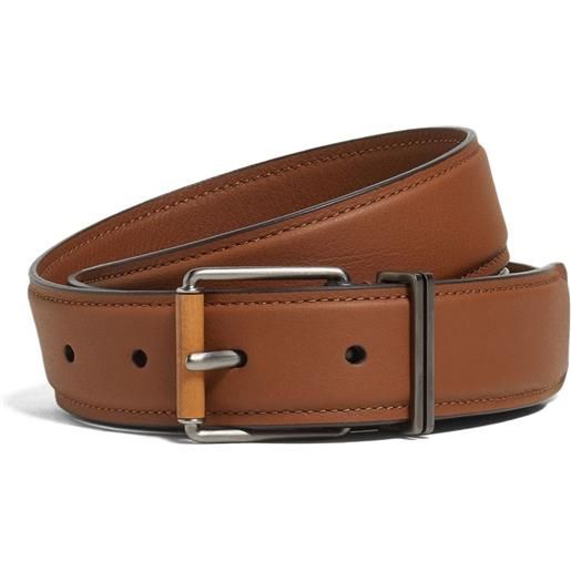 Zegna cintura in pelle con fibbia effetto legno - marrone