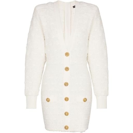 Balmain abito corto in tweed con bottoni - bianco