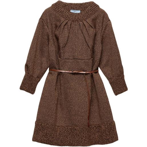 Prada abito mouliné corto in lana - marrone