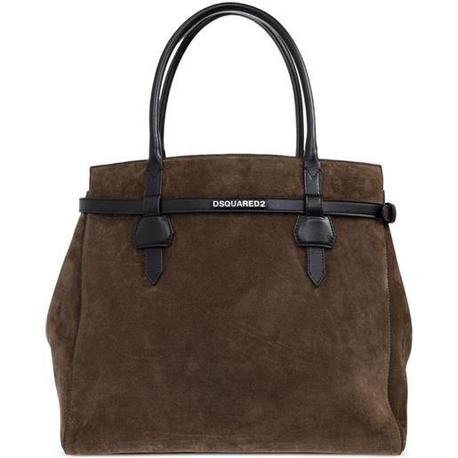 DSQUARED2 borsa a spalla twin in pelle scamosciata con rifiniture in pelle - marrone