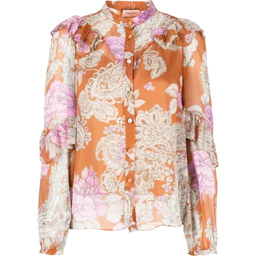 TWINSET blusa a fiori con ruches - arancione
