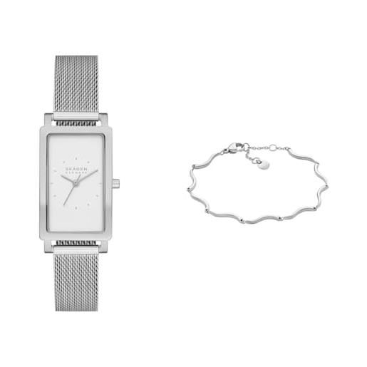 Skagen Orologio Da Donna Al Quarzo SKW3163 | Cassa Quadrata 28mm In Acciaio, Cinturino Metallico, Quadrante Argento Specchio