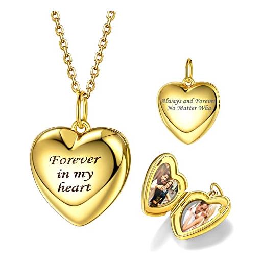 Bestyle Collana Portafoto A Cuore In Argento 925 Personalizzabile Con Foto E Incisione - Ciondolo Regolabile 40-60 Cm