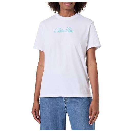 Calvin Klein donna t-shirt maniche corte classic logo tee in cotone, nero (black), m
