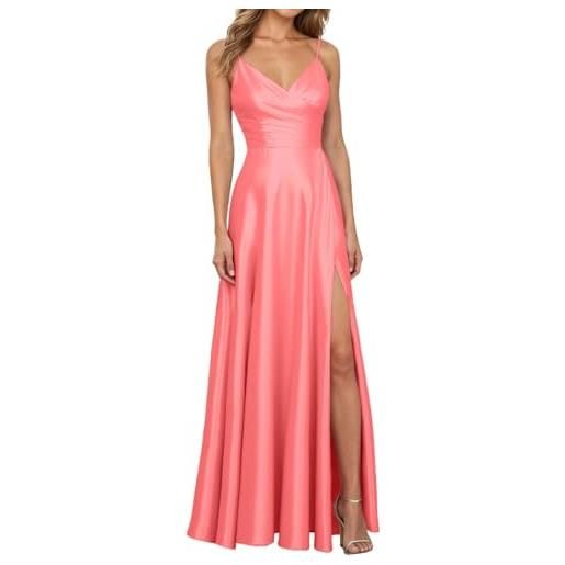 Vhersily abito da sera donna elegante, con scollo a v, spalline sottili, linea a, in raso, con spacco, da feste, discoteche, serate danza, abiti aderente, vestito damigella, traspiranti e flessibili