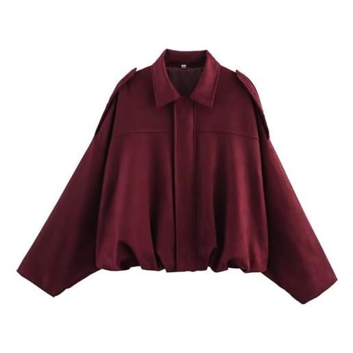 Generico giacca moto donna bomber softshell in finta pelle, scamosciata con risvolto colletto in pelle scamosciata giacche primavera inverno caldo maniche lunghe moda camoscio giacca vintage cappotto
