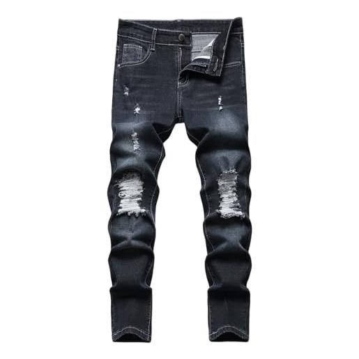 Generisch 2025 ragazzi skinny fit strappati distressed moda bambini denim jeans pantaloni da pioggia, nero , 8-10 anni
