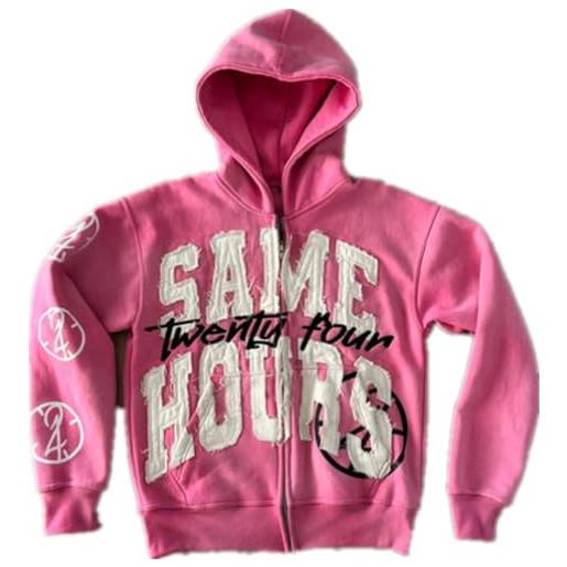 Silver Basic donna felpa y2k harajuku style felpa con cappuccio con stampa lettera 2025 moda zip hoodie sweatshirt con tasche casual classico primavera autunno m, rosa-1