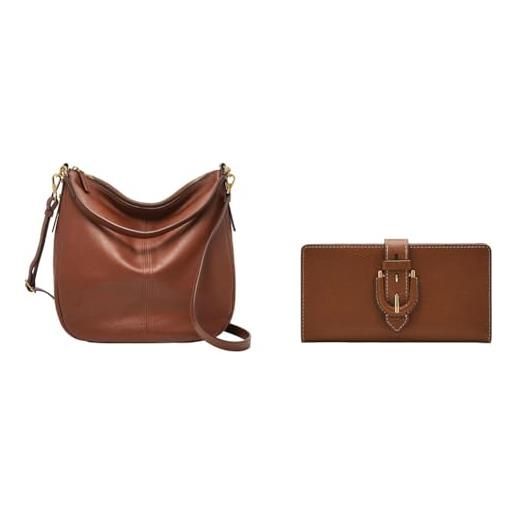 HKCLUF Borse A Tracolla In Pelle Vegana 2 Pezzi – Set Hobo E Secchiello Con 2 Cinghie Intercambiabili (Nero-Marrone) - 2