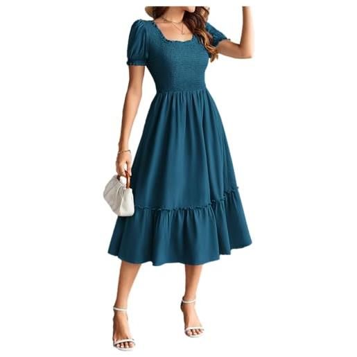 GRACE KARIN vestito corsetto elegante da donna linea a scollo a u smoccato abiti midi da donna uk ospite matrimonio ballo studentesco con tasche, blu pavone, s