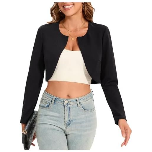 Hobrounn bolero - giacca da donna con blazer corto da donna, elegante, apertura frontale, maniche lunghe, bolero per abiti da sera, bordeaux, s