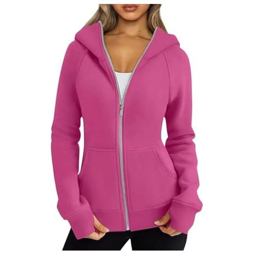 Onsoyours donna felpa con cappuccio e zip giacca elegante scollo a v top manica lunga hoodie autunno invernali a arancione m