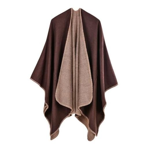 Generic poncho da donna, invernale, elegante, scialle da donna, caldi, poncho, mantello reversibile, sciarpa calda, elegante, mantello, poncho, donna a maglia, cardigan chic, marrone, taglia unica