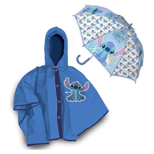 CARTOON set mantellina pioggia e ombrello stitch disney impermeabile in pvc ombrello manuale per bambini