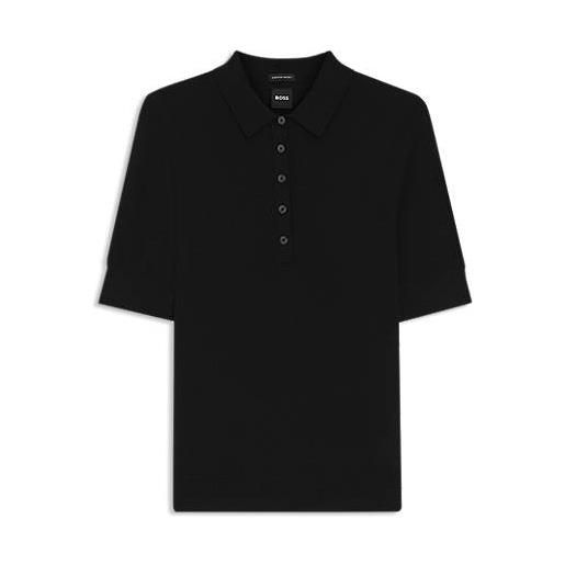 BOSS maglione polo in lana merino con chiusura a cinque bottoni, nero