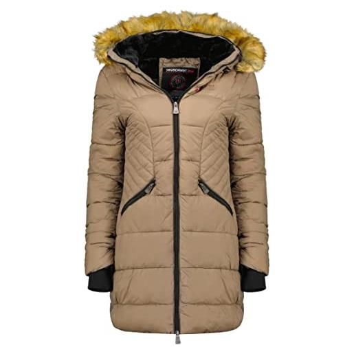 Geographical Norway abeille lady distribrands - parka caldo da donna - cappotto di pelliccia sintetica spessa - giacca a vento invernale - piumino lungo foderato (grigio talpa l - taglia 3)