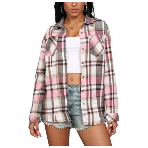 KevaMolly camicie in flanella a maniche lunghe a quadri da donna vestibilità ampia camicia con bottoni casual in flanella top, plaid z15 marrone, s