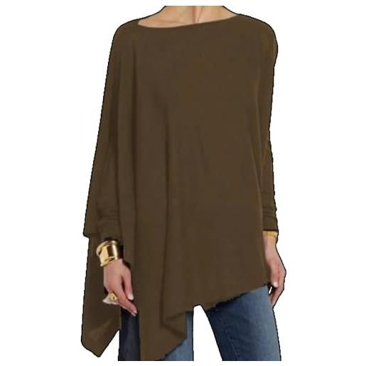 LWODANU cotone irregolare donne top e camicette casual o collo manica lunga top femminile plus size donne blusas camicie, marrone scuro, 3xl
