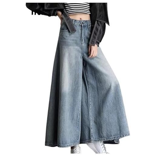 Yancremio jeans a gamba larga oversize da donna jeans a vita alta alla moda retrò jeans casual larghi hip hop punk jeans dritti traspiranti alla moda (blu, l)