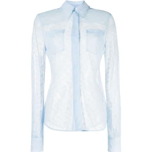 Victoria Beckham camicia a maniche lunghe in pizzo semi trasparente - blu