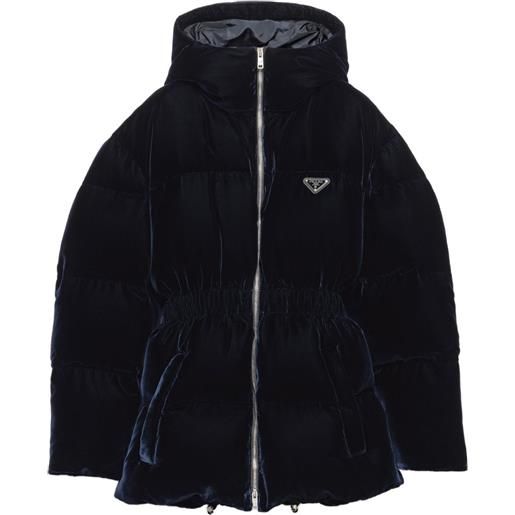 Prada piumino in velluto con cappuccio - blu
