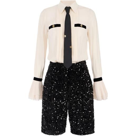 Elisabetta Franchi tuta corta con paillettes - bianco