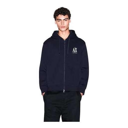 Armani Exchange icon project, emboidered logo, full zip, felpa con cappuccio uomo, nero, s