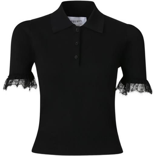 Alexander McQueen polo con bordo in pizzo - nero