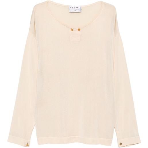 CHANEL Pre-Owned - top a maniche lunghe - donna - seta - 42 - toni neutri