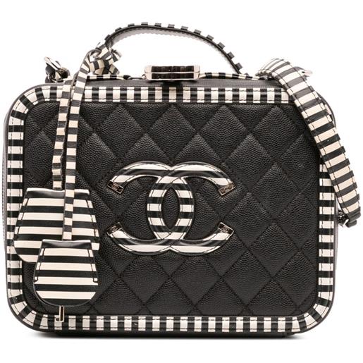 CHANEL Pre-Owned - trousse cc filigree piccola in pelle caviar con finiture a righe 2019 - donna - pelle caviar - taglia unica - nero