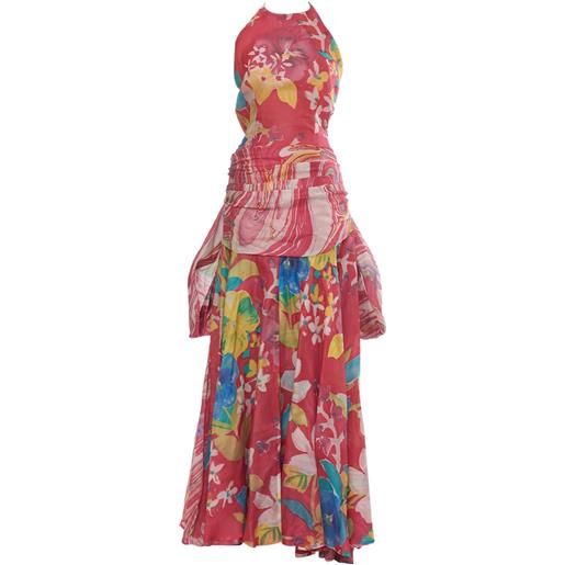 Lancetti Vintage - abito lungo in organza a fiori - donna - tessuto - 42 - rosa