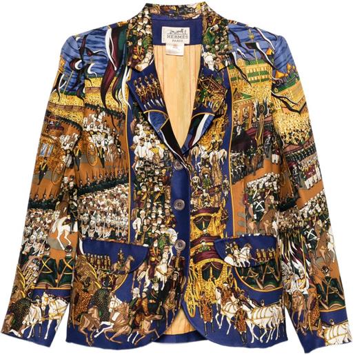 Hermès Pre-Owned - giacca con stampa anni '90 - donna - seta/acetato - 40 - blu