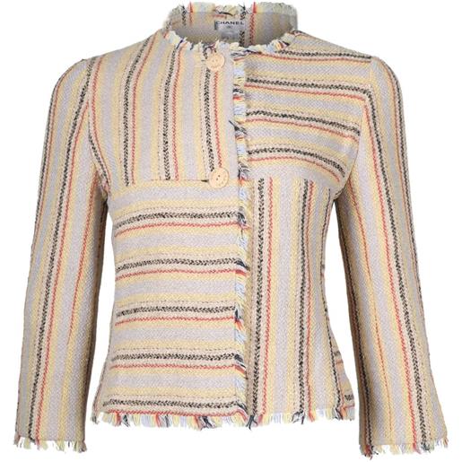 CHANEL Pre-Owned - giacca a righe anni 2000 - donna - lana/poliammide/lino - 36 - toni neutri