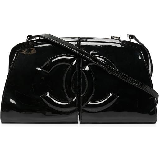 CHANEL Pre-Owned - borsa a spalla con logo - donna - pelle verniciata/raso - taglia unica - nero