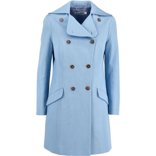 Jil Sander Pre-Owned - cappotto doppiopetto - donna - cotone/poliestere/lino/seta - 38 - blu