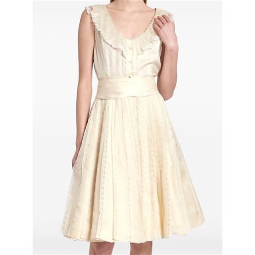 Vintage - abito in seta con bordo in pizzo anni '50 - donna - tessuto - 40 - toni neutri