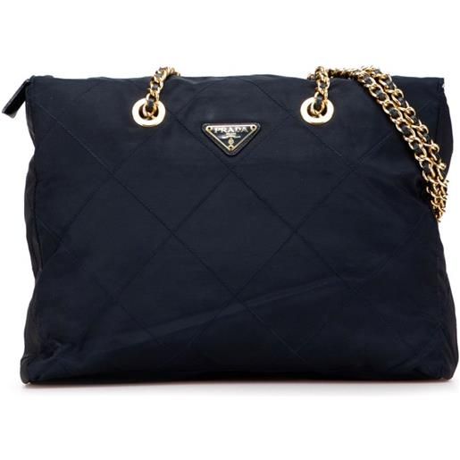 Prada Pre-Owned - borsa tote in tessuto impuntu con catena 2000-2013 - unisex - nylon - taglia unica - blu