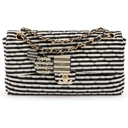 CHANEL Pre-Owned - borsa a spalla classic flap a righe 2006 - unisex - velluto/pelle/nylon - taglia unica - nero