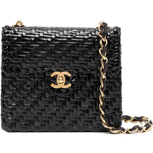 CHANEL Pre-Owned - borsa a tracolla 2001 - donna - vimini (naturale, veg. )/pelle/ottone placcato in oro 14kt - taglia unica - nero