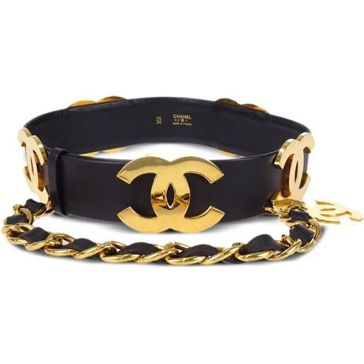 CHANEL Pre-Owned - cintura a catena cc 1993 - donna - pelle di agnello/placcatura in oro - taglia unica - nero