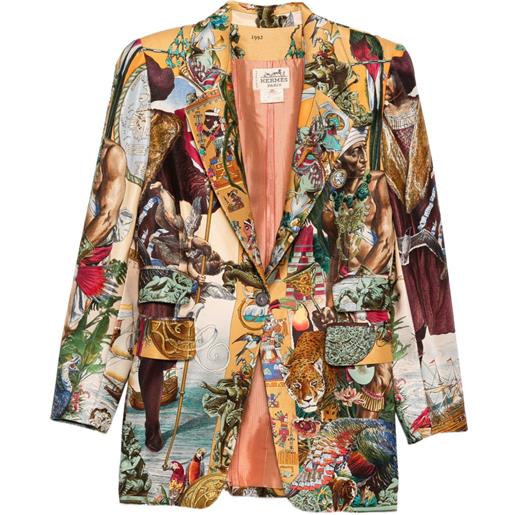 Hermès Pre-Owned - giacca con stampa anni '90 - donna - seta/acetato - 40 - giallo